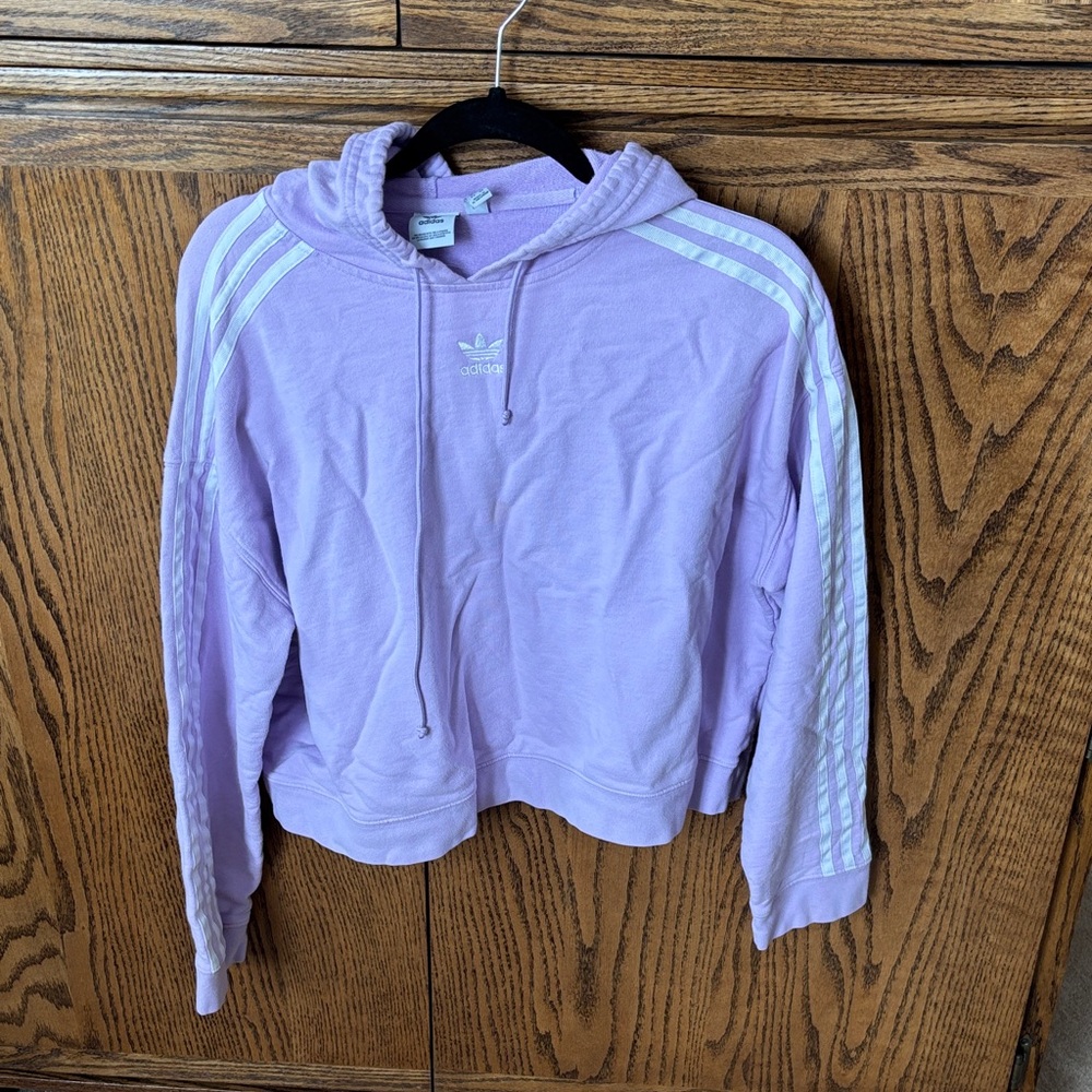 Adidas Cropped Light Purple Hoodie with White Stripes
